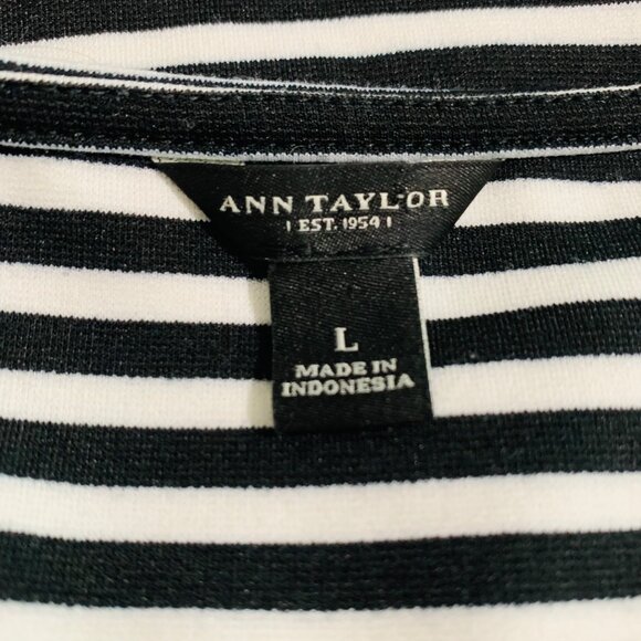 Striped Black & White Long-Sleeve Peplum Top By Ann Taylor Size Large - Picture 2 of 10